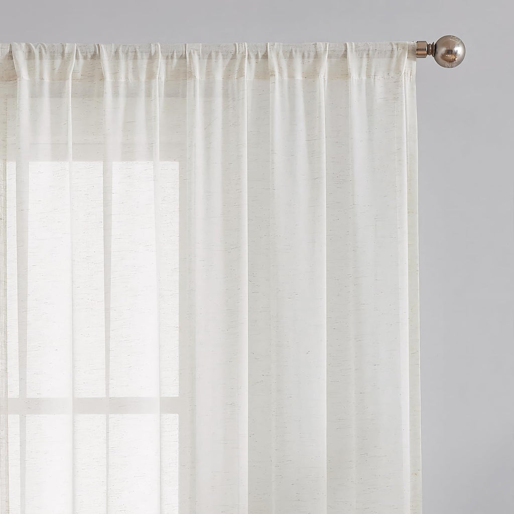 Beige Linen Sheer Curtains, 108 Inches, 2 Panels