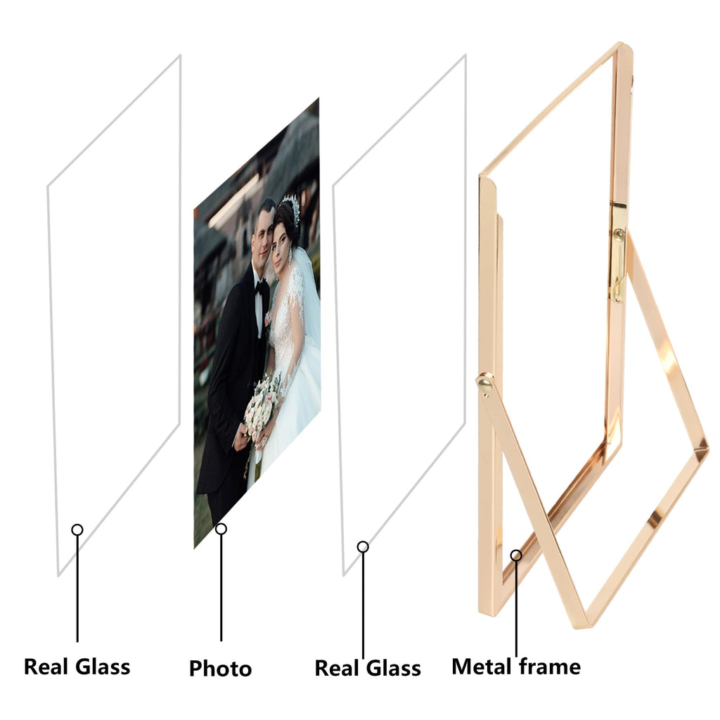 Gold 5x7" Floating Frame 2pack for Photo Sizes(3.5x5'', 4x6'')for Adjustable Tabletop/Shelf Photo Frame, 4x6'' Classy