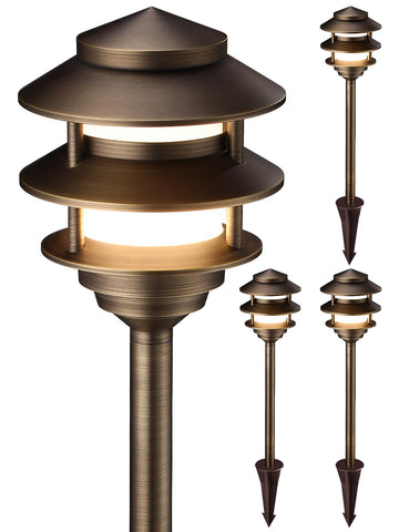 12V Cast Brass Pagoda Path Light, Bronze