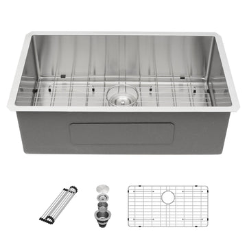 33 Inch Undermount - 33 x19 Undermount Single Bowl Stainless Steel 16 Gauge Under Counter Sink With Accessories Round