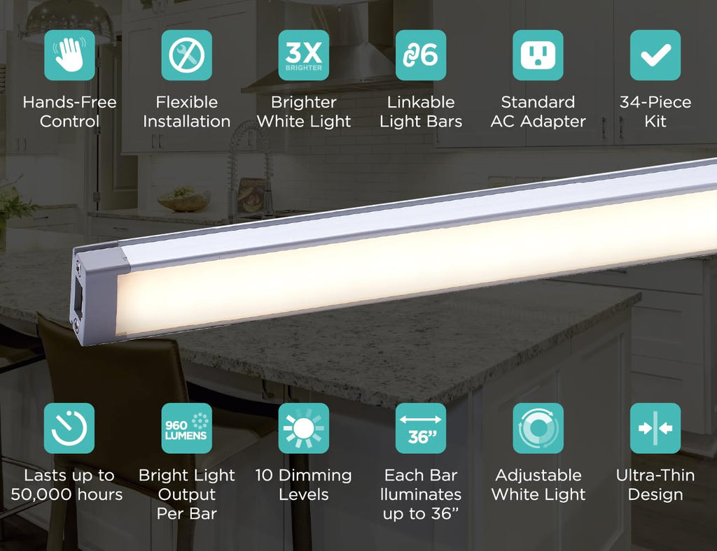Under Cabinet Light Kit, Motion Sensor, Dimmable, Linkable, 3 Color Settings, Tool-Free, Cabinets and Closets, (3) 9"