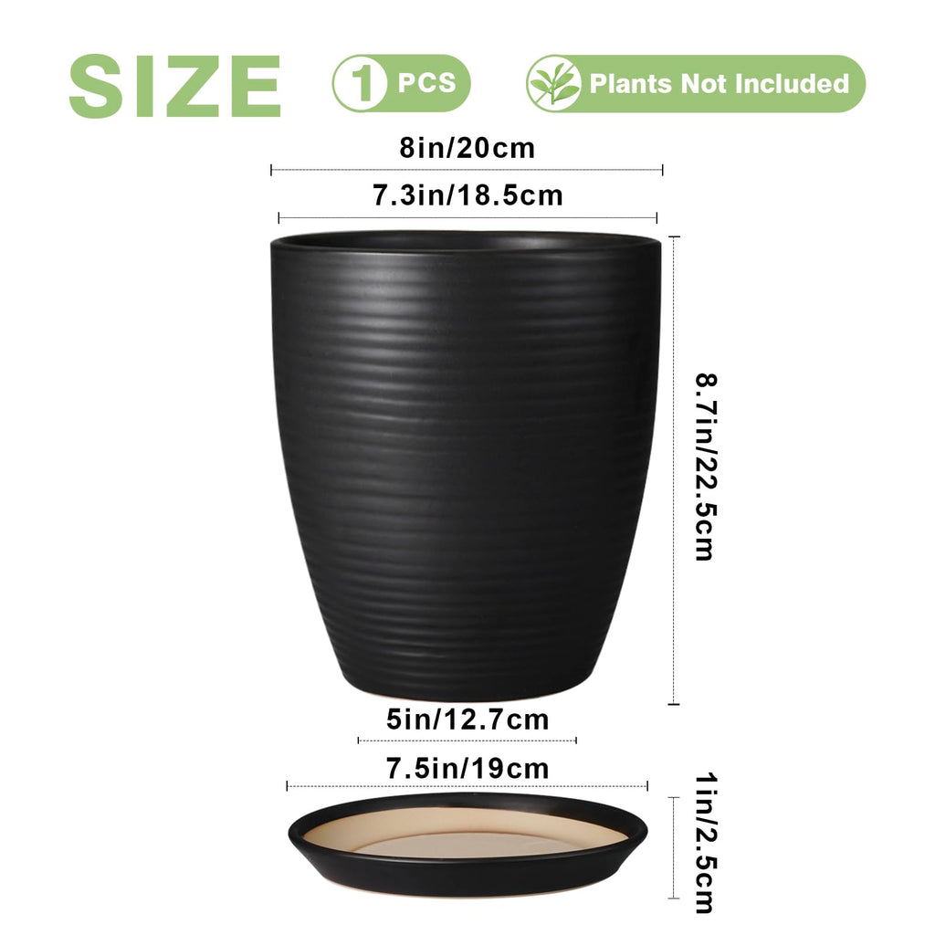 Ceramic Plant Pot - 8 Inch Ceramic Planter for Indoor Plants Glazed Round Flower Pot with Drainage Hole and Saucer