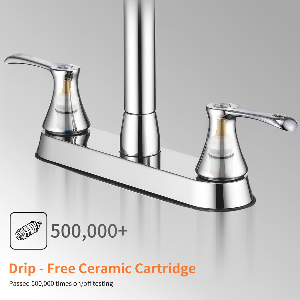 2 Handles Kitchen Faucet with Pull Down Sprayer for 3 Hole Sink, 360° Rotating Spout Commercial 2 Handle Stainless