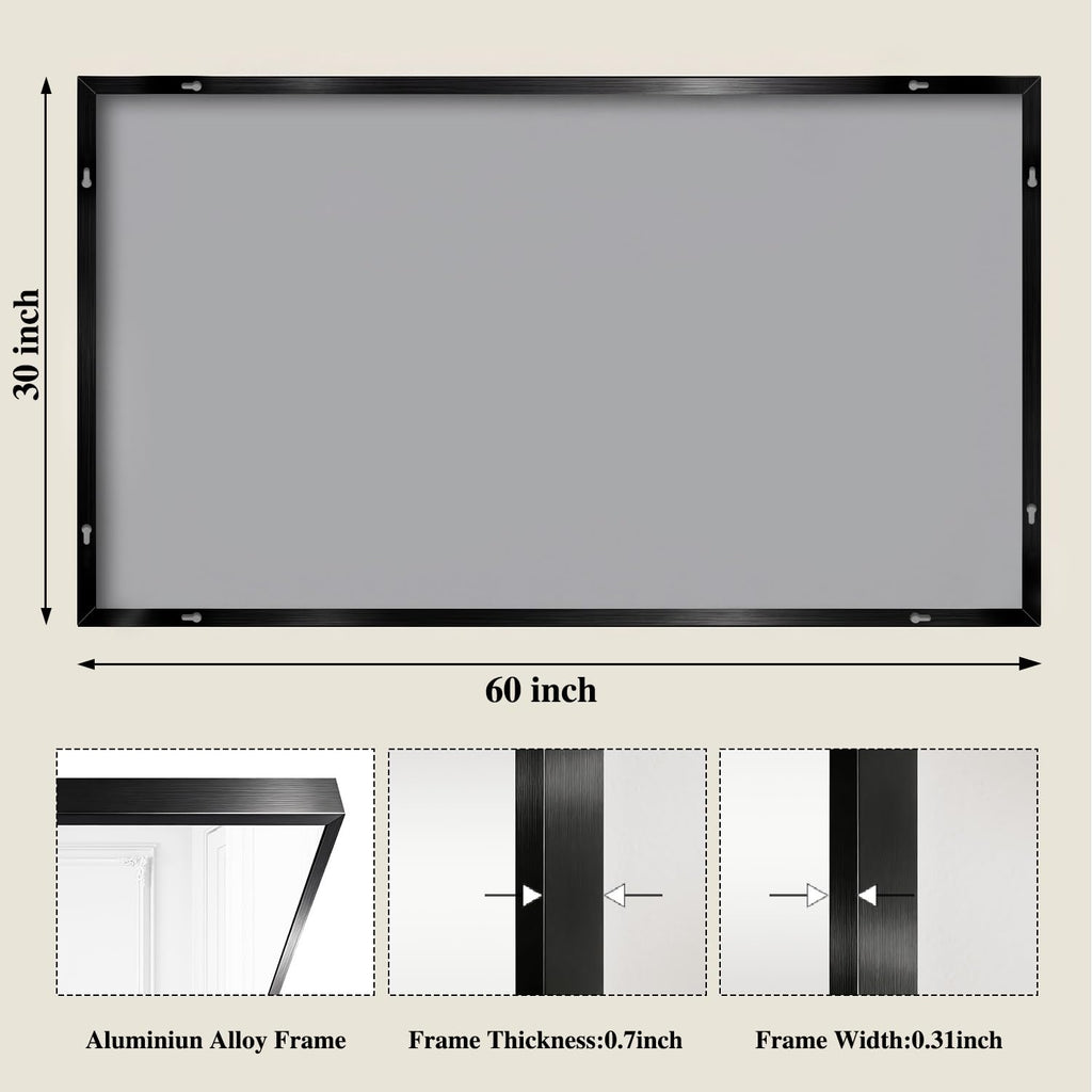 Black Mirrors for Wall, 30x60 Inch Bathroom Mirror, Rectangular Wall Mirror Bedroom Bathroom, Hangs Horizontally or