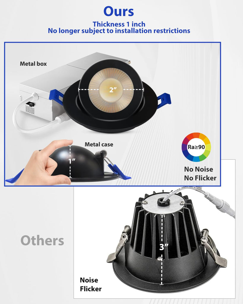 4 Pack 2 inch 5CCT Black LED Gimbal Recessed Light, 5W=50W 550LM,120V
