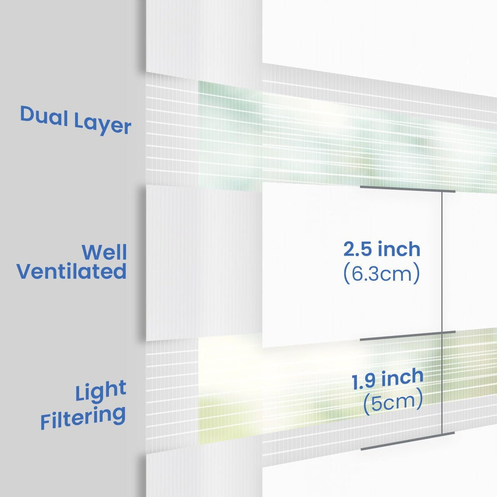 Cordless Custom Zebra Roller Shades and Blinds [Basic, White, W 34 x H 48 inch] Dual Layer Sheer for Day and Night