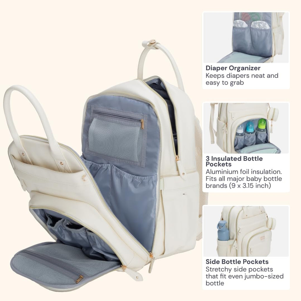 Leather Diaper Bag Backpack - Baby Essentials Travel Baby Bag, Multi function, Water Resistant, with Changing Pad