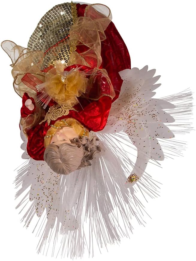 18-Inch UL 70-Light Fiber-Optic LED Red and Gold Angel Tree Top