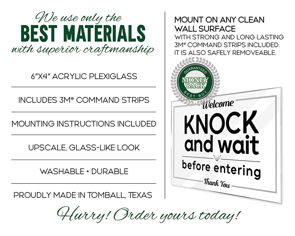 Essentials for Hosts - "Welcome, Please Knock and Wait Before Entering - Thank You!" - 4"x6" Acrylic Sign with