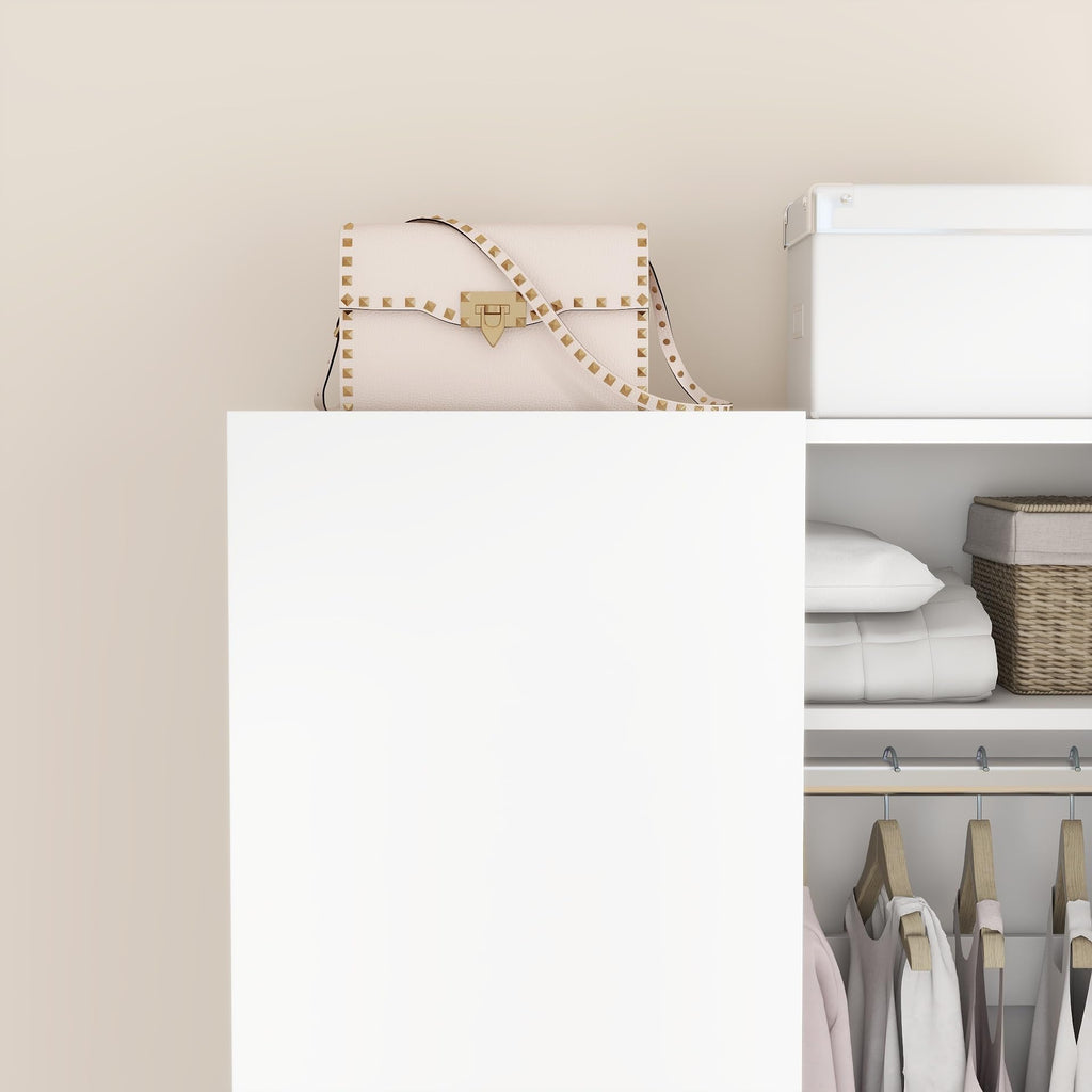2 Door Wood Wardrobe Closet with Hanging Rail and 2 Shelves, Bedroom Armoire for Clothes Storage, 19.7" D x 30.7" W x