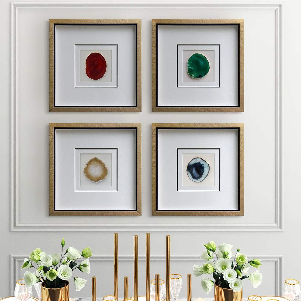 Handmade 40x40cm Gold Edge Agate 3d Wall Art with Shadow Box Frame Front Glass Bedroom Decoration