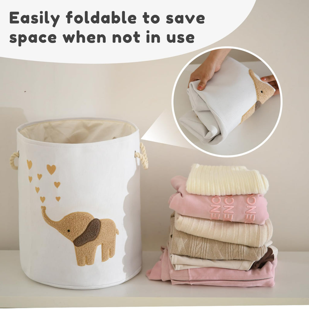 Baby Laundry Basket Laundry Hamper, Canvas 58L XL Baby Clothes Basket, Collapsible Brown Laundry Basket Toy Baskets