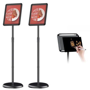 Adjustable Pedestal Floor Stand Sign Holder for 8.5 x 11 inches Poster, Snap open frame, Outdoor Indoor Standing