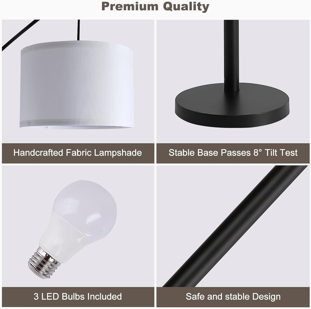 Floor lamp with Remote, 3 Light Arc Floor Lamps, 2400LM Tall Standing Floor Lamps with White Shades