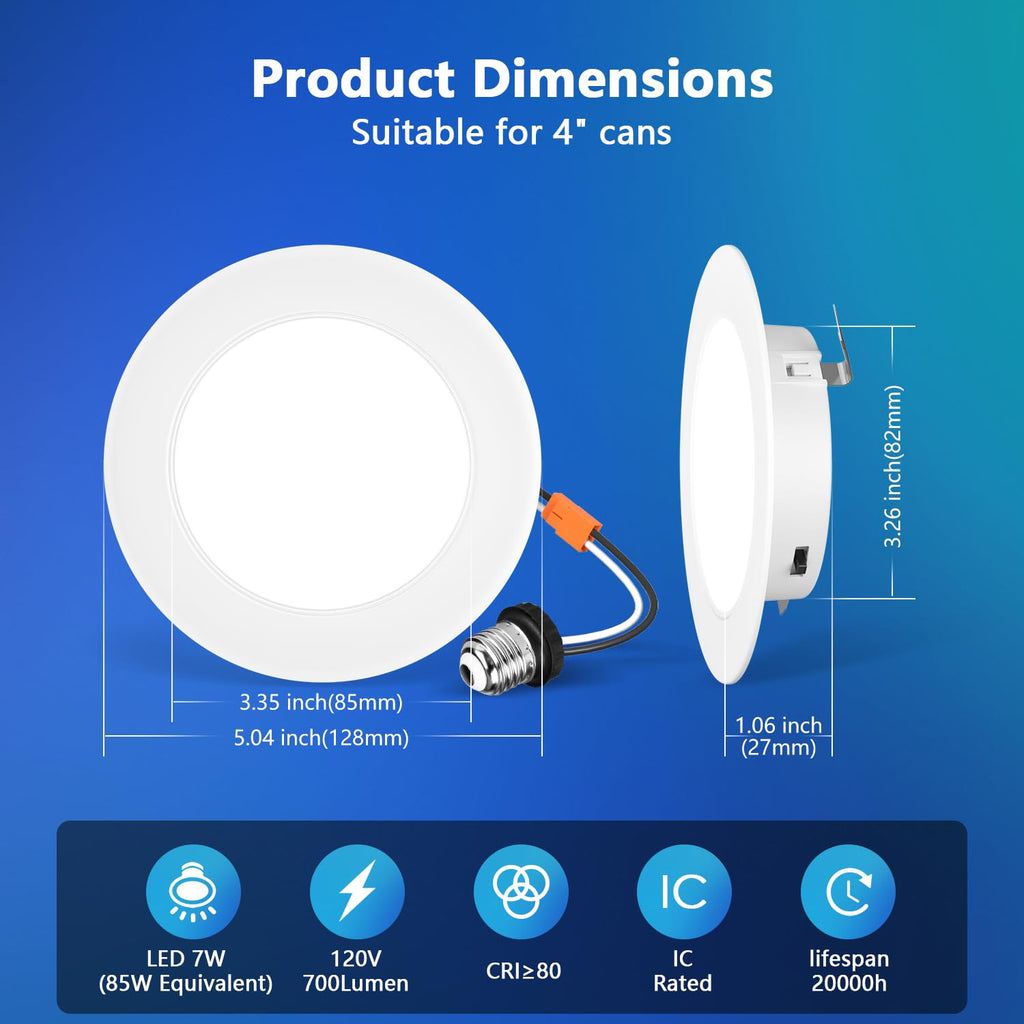 4 Inch Recessed Lights, 5CCT LED Can Lights, Dimmable, 6 Pack,White