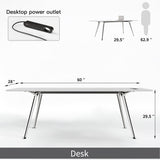Writing Computer Desk, 60-Inch Large Executive Desk Office Workstation with Chrome-Plated Legs and Built-in Power