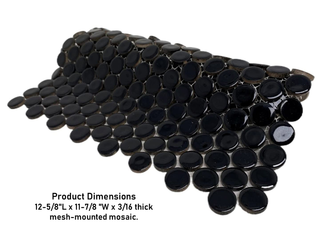 Penny Round Black Porcelain Mosaic Wall Floor Tile Backsplash Shiny Look Shower, Accent Decor, Fireplace Surround