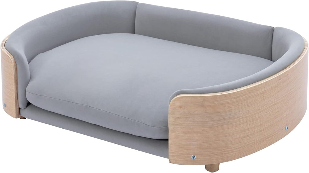 Dog Bed Pet Sofa, House Dog Cat Bed, Large Size Pet Bed with Solid Wood Frame & Washable Velvet Cushion, Modern