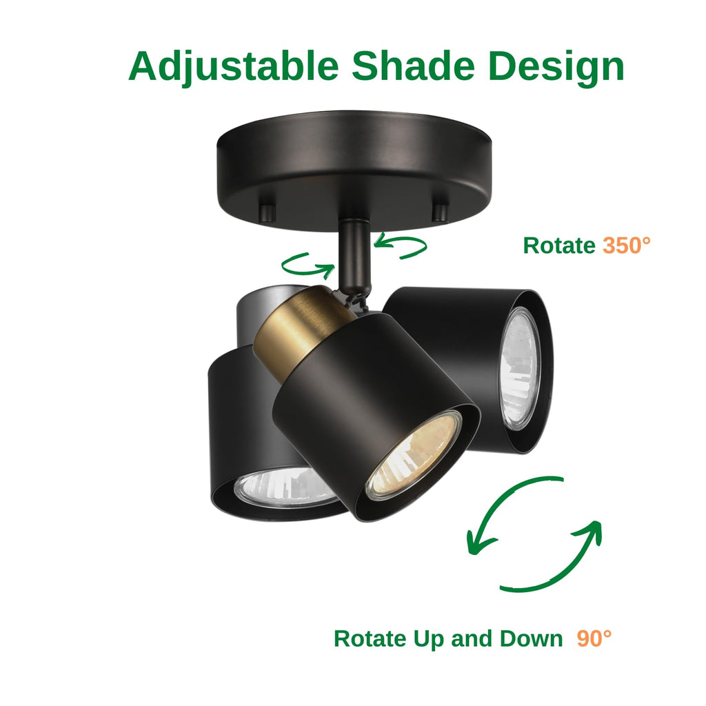 1 Light Track Lighting Kit,2 Packs Matt Black Brass Finish Adjustable Moden Flush Mount Ceiling Spotlight Wall