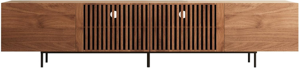 Mid Century Modern TV Stand for 80+ Inch TVs, 94.48" Walnut Console with Ample Storage - Stylish Entertainment Center