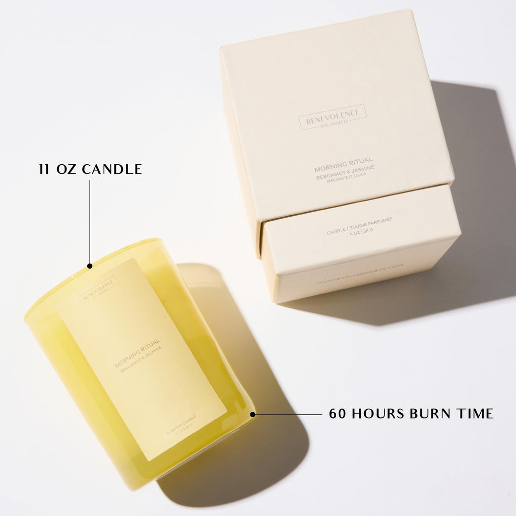 Bergamot & Jasmine Scented Candle | 11oz, 60 Hour Burn | Natural Soy Wax, Cotton Wick | Soy Scented Candles