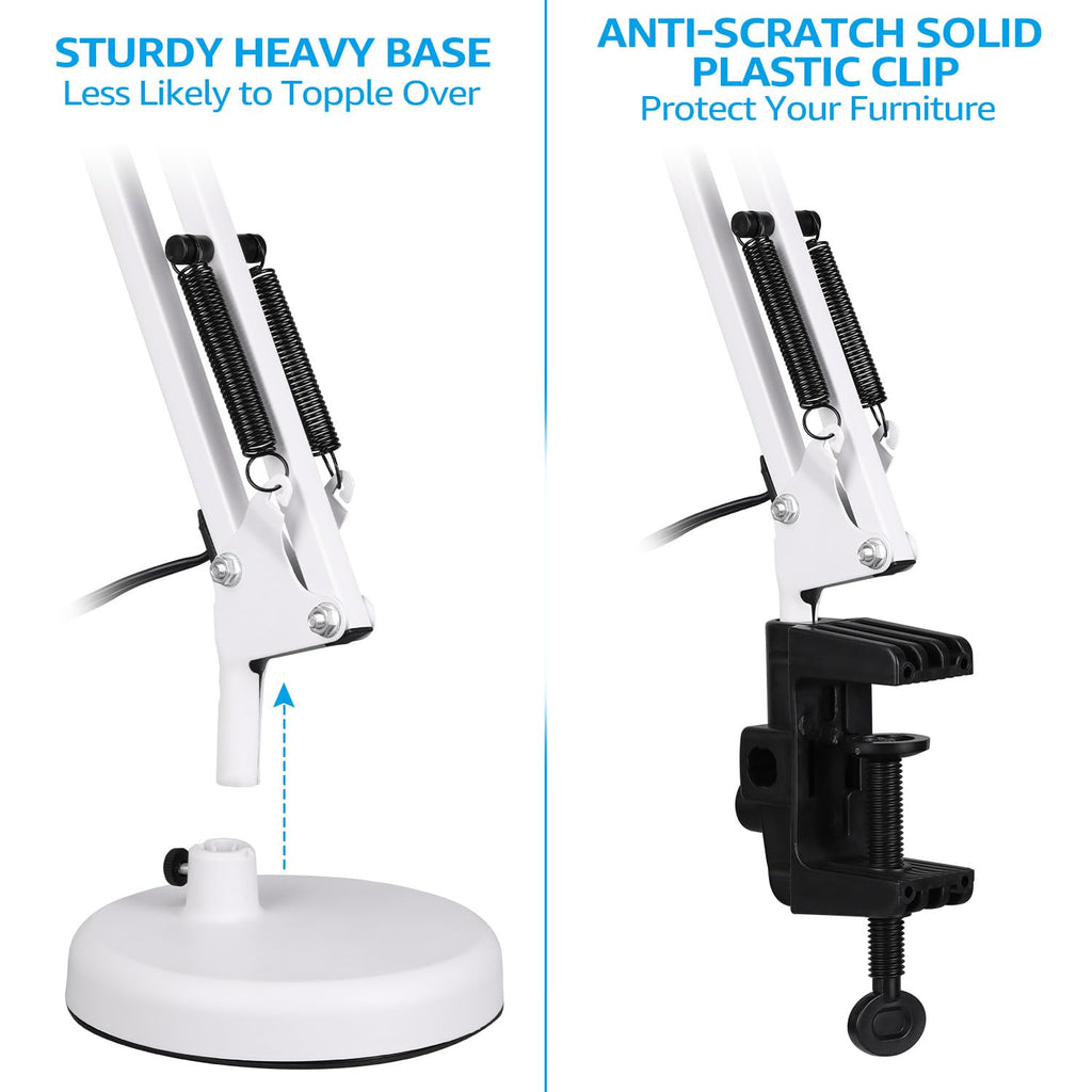 Metal Desk Lamp, Adjustable Swing Arm, E26, White