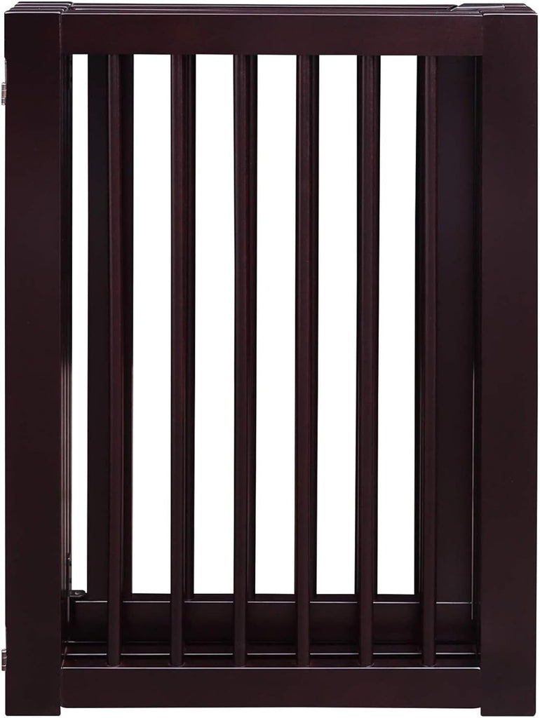 Freestanding Wooden Pet Gate with Door Adjustable Dog Barrier Portable Indoor Safety Fence for Pets Durable Wood
