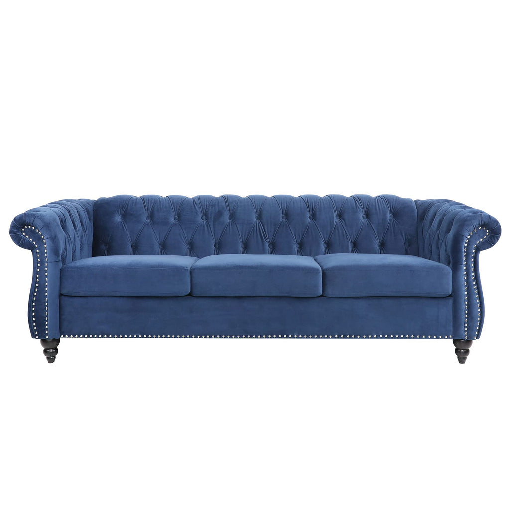 Three-Seat Velvet Sofa, Large Sofa Classic Tufted Chesterfield Settee Modern 3 Seater Couch Furniture Tufted Back