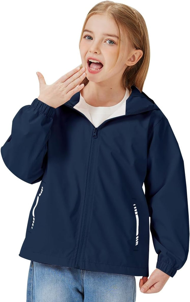 Boys Girls Waterproof Rain Jacket Lightweight Windbreaker Hooded