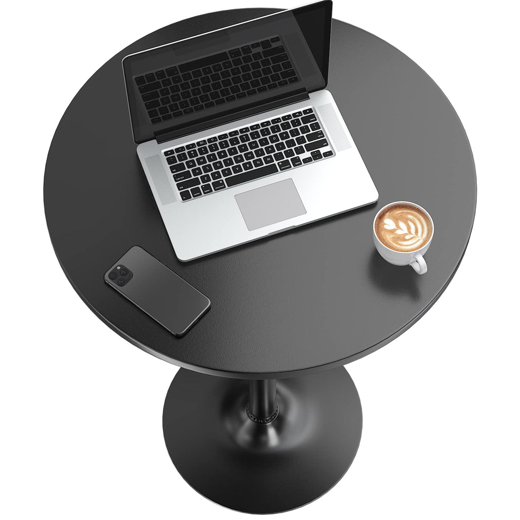 Bistro Pub Table 2 Pack Round Bar Height Cocktail Table Metal Base MDF Top Obsidian with Black Leg 23.8-Inch Top