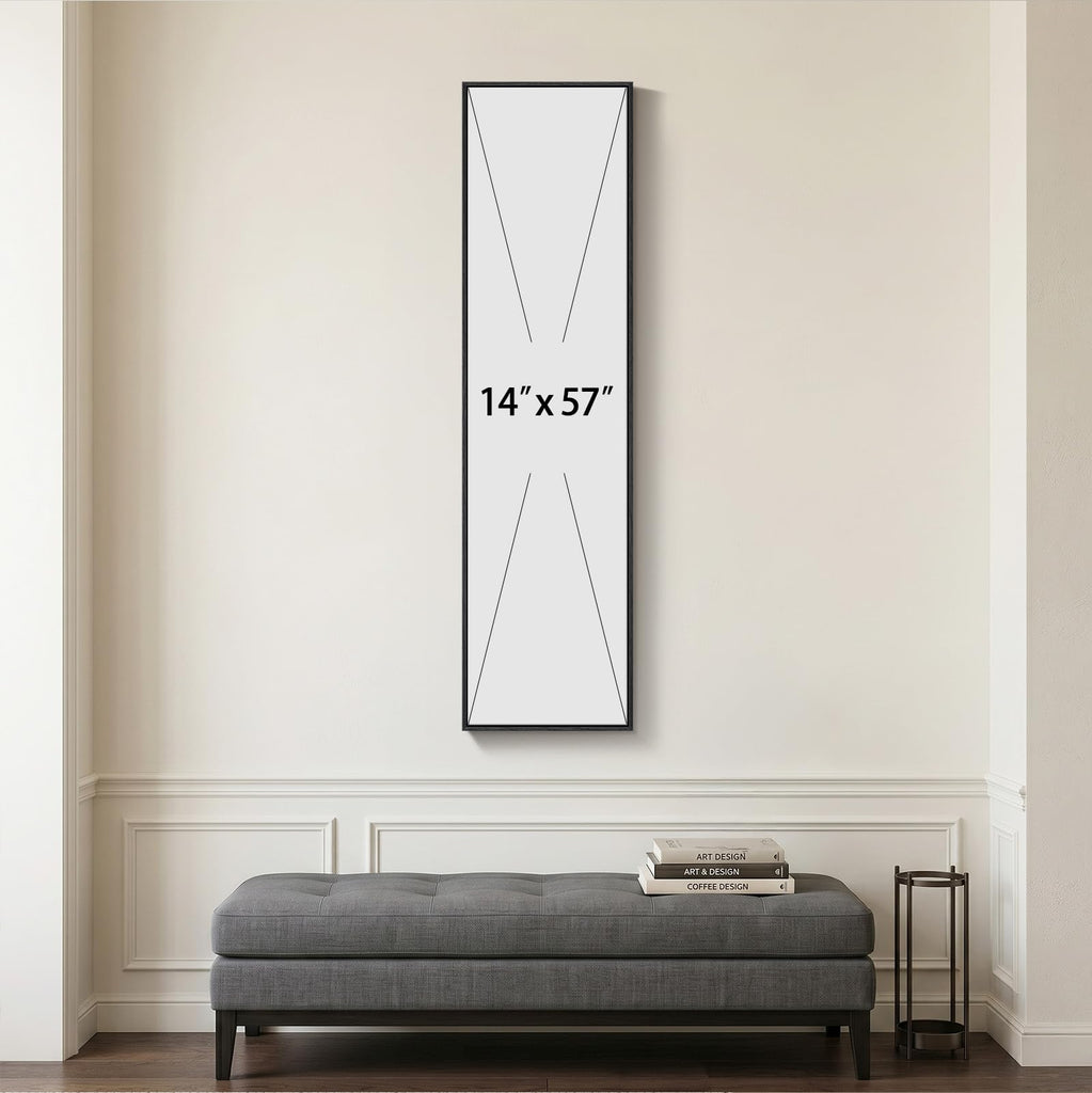 Framed Long Narrow Blue Cloud Abstract Modern Vertical Wall Art, 14x56 Inch