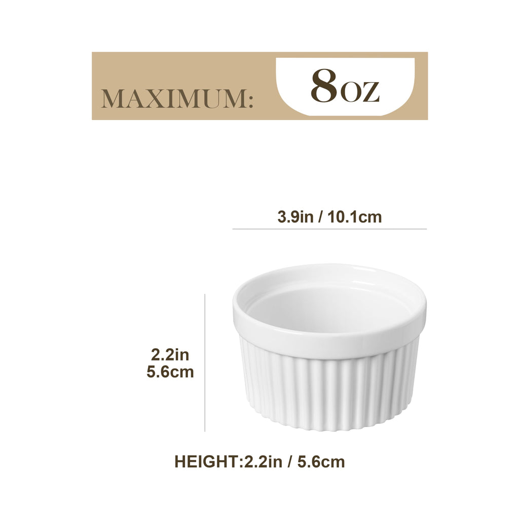 8 oz Oven Safe, Porcelain, Set of 6, White