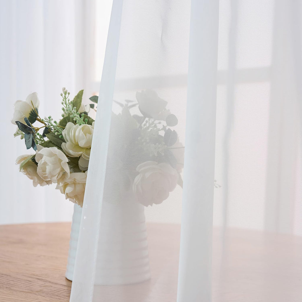 102 Inches Long Pure White Curtains for Bedroom Living Room Pinch Pleated Chiffon Sheer Curtains Light Filterring