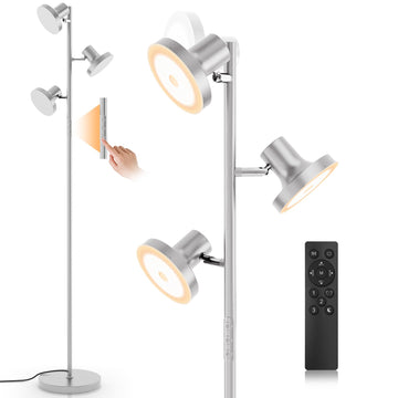 36W LED Tree Floor Lamp, Modern Dimmable Standing Lamp with Remote & Touch Control, 4 Color Temperatures, 3 Rotatable
