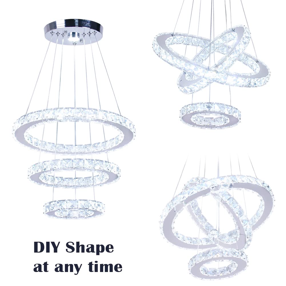 3-Ring LED Crystal Chandelier, Silver