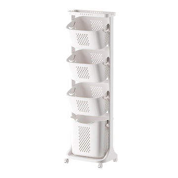 4-Tier Laundry Hamper Sorter with Rolling Baskets White