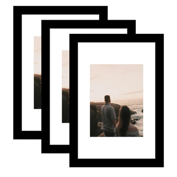 8x12 Picture Frame 3 Pack, Black Wooden Frame with Tempered Glass, Display Pictures 6x8 with Mat or 8 x 12 Without