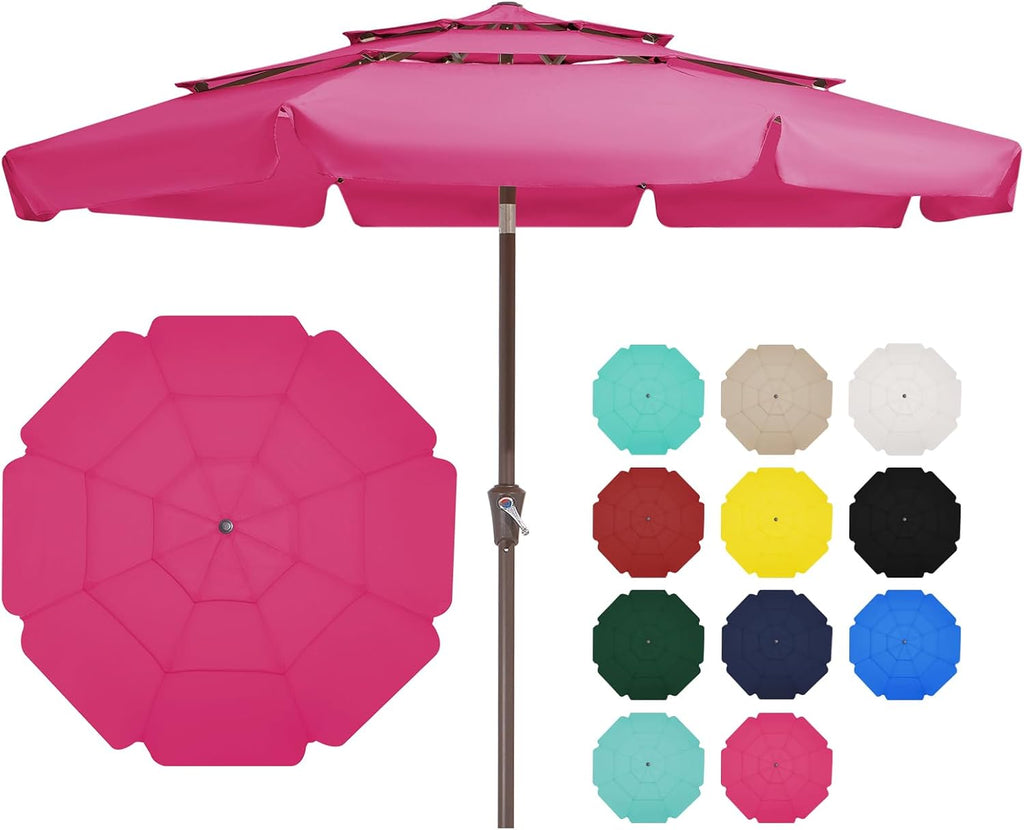 3 Tiers 9 FT Patio Umbrellas Outdoor Table Umbrella with Push Button Market Umbrella 8 Sturdy Ribs UV Protection - Beige