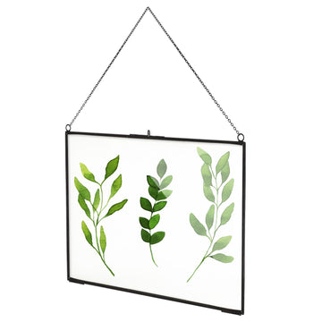 12x8 Inch Black Horizontal Picture Frames, Brass Hanging Double Glass Frame for Pressed Flowers, Clear DIY Vintage