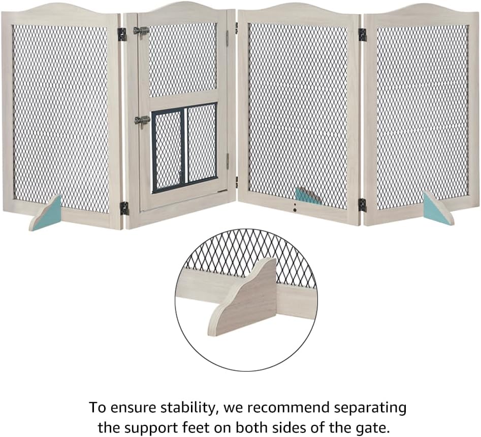 Freestanding Dog Gate with Cat Door for Indoor Doorways Stairs