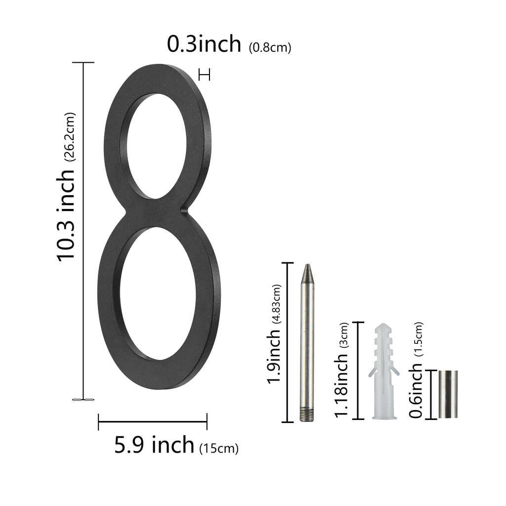 10 Inch Large house Numbers for Outside Modern Metal Black Address Number 8