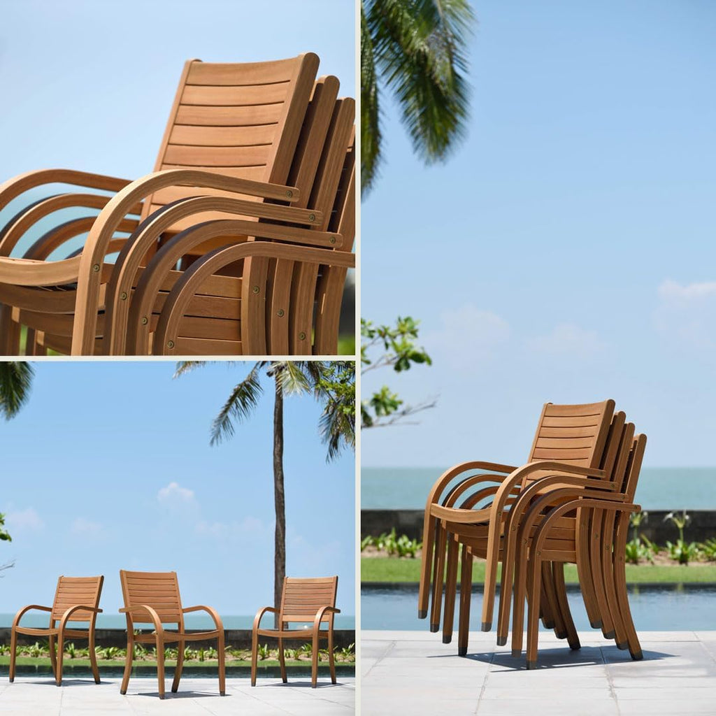 Berlin 11-Piece Teak Finish Rectangular Extendable Patio Dining Set | Stackable Chairs | Ideal for Outdoors and Indoors