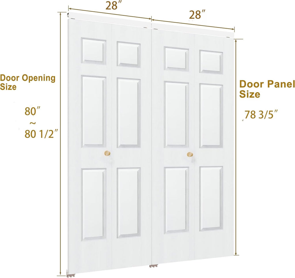 Bifold Closet Doors for 56" x 80" Opening, 6-Panel Hollow Core Folding Door