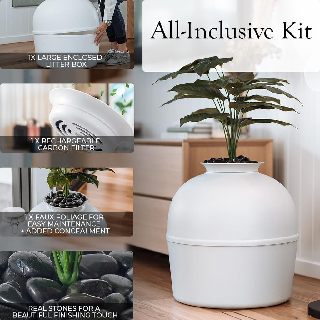 Secret Litter Box by - Hidden Litter Box Enclosure, Patented Design with Odor Control, Includes Faux Plant, Carbon