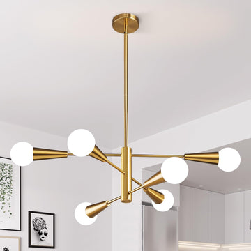 Sputnik Chandelier Modern Gold Chandelier 6-Light E26 Mid Century Ceiling Light Fixture Height Adjustable Hanging