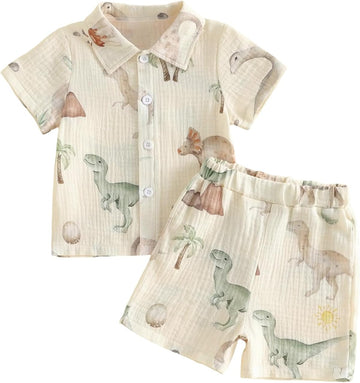 Toddler Baby Boy Clothes Tropical Vacation Button Shirt Shorts Set