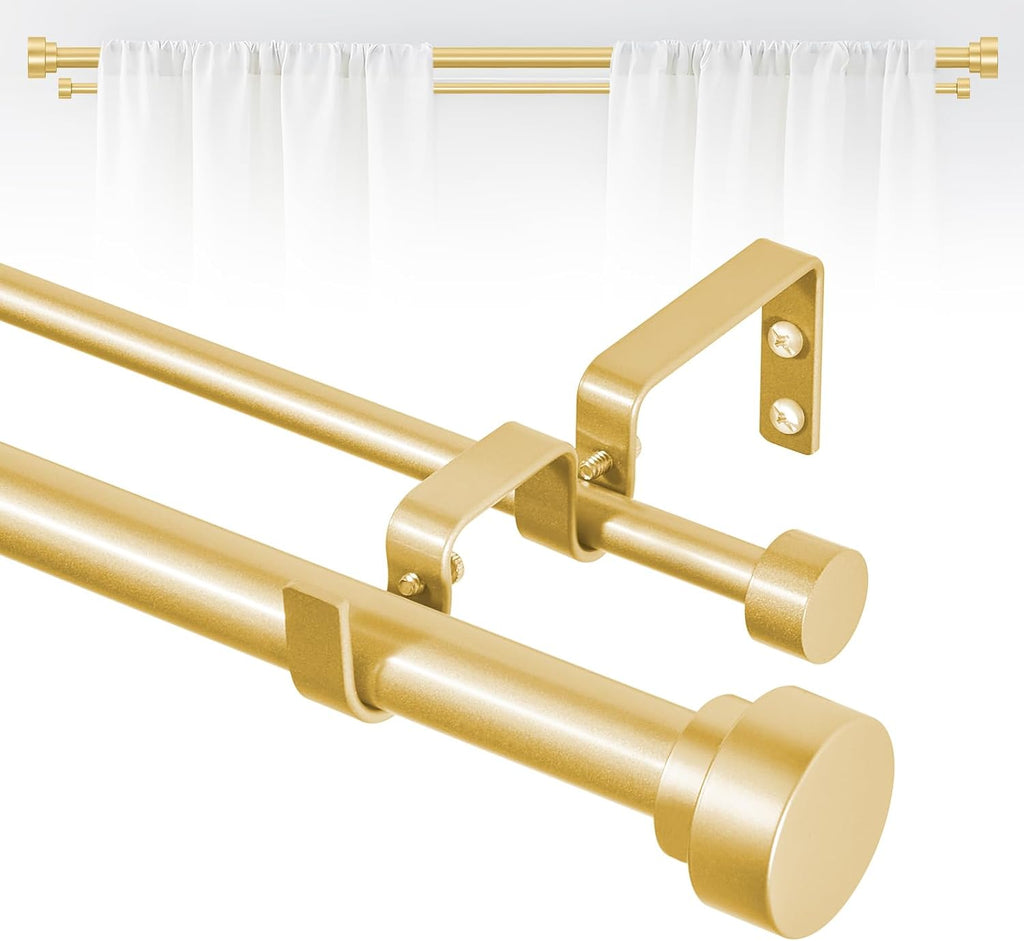 Gold Double Curtain Rods for windows 66 to 120:Adjustable Heavy Duty Double Curtain Rod for Bedroom Living Room,1