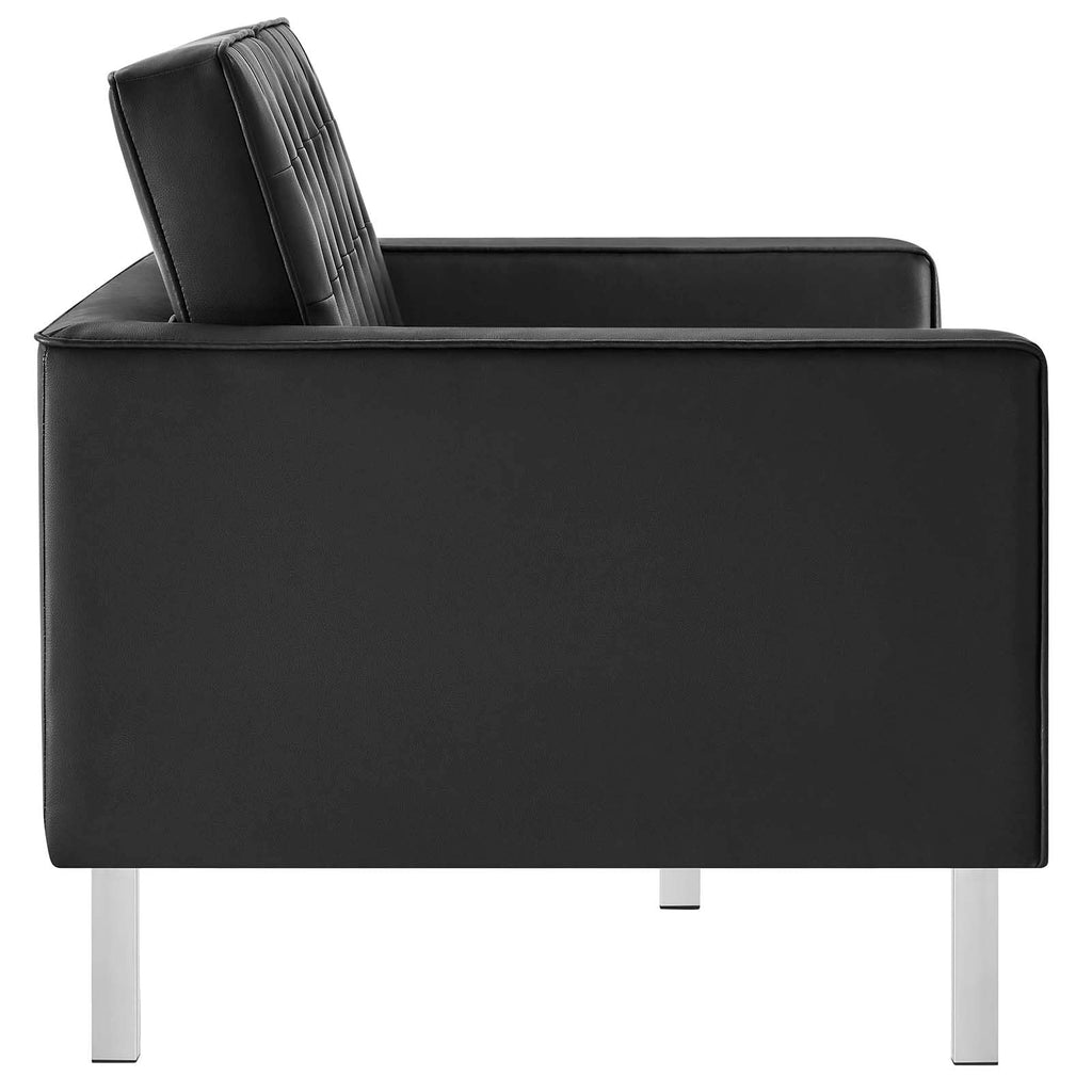 Loft Tufted Button Faux Leather Upholstered Loveseat in Silver Black