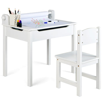 Toddler Table and Chair Set, Art Craft Kids Desk Set w/Paper Roll