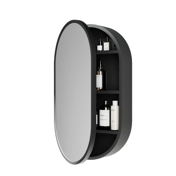 Bathroom Medicine Cabinet with Mirror, Oval Bathroom Wall Cabinet with Rustproof Aluminum Frame, 3 Shelves, Surface